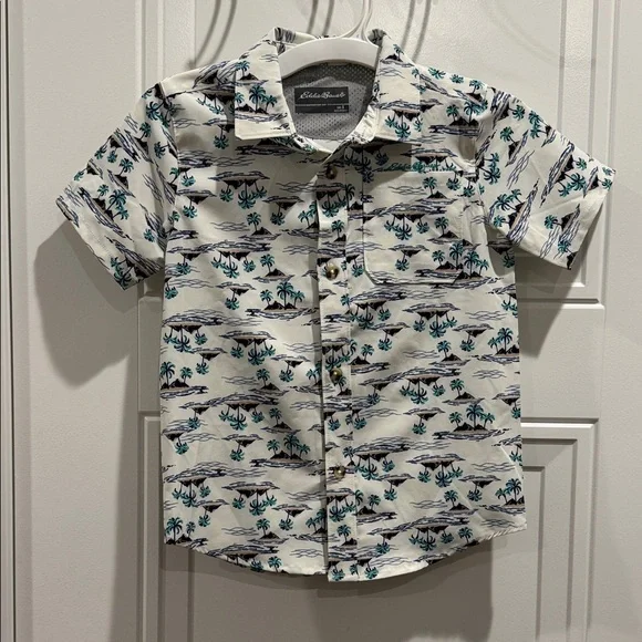 Eddie Bauer Kids Tropical Print Shirt - White and Blue - Picture 1 of 4